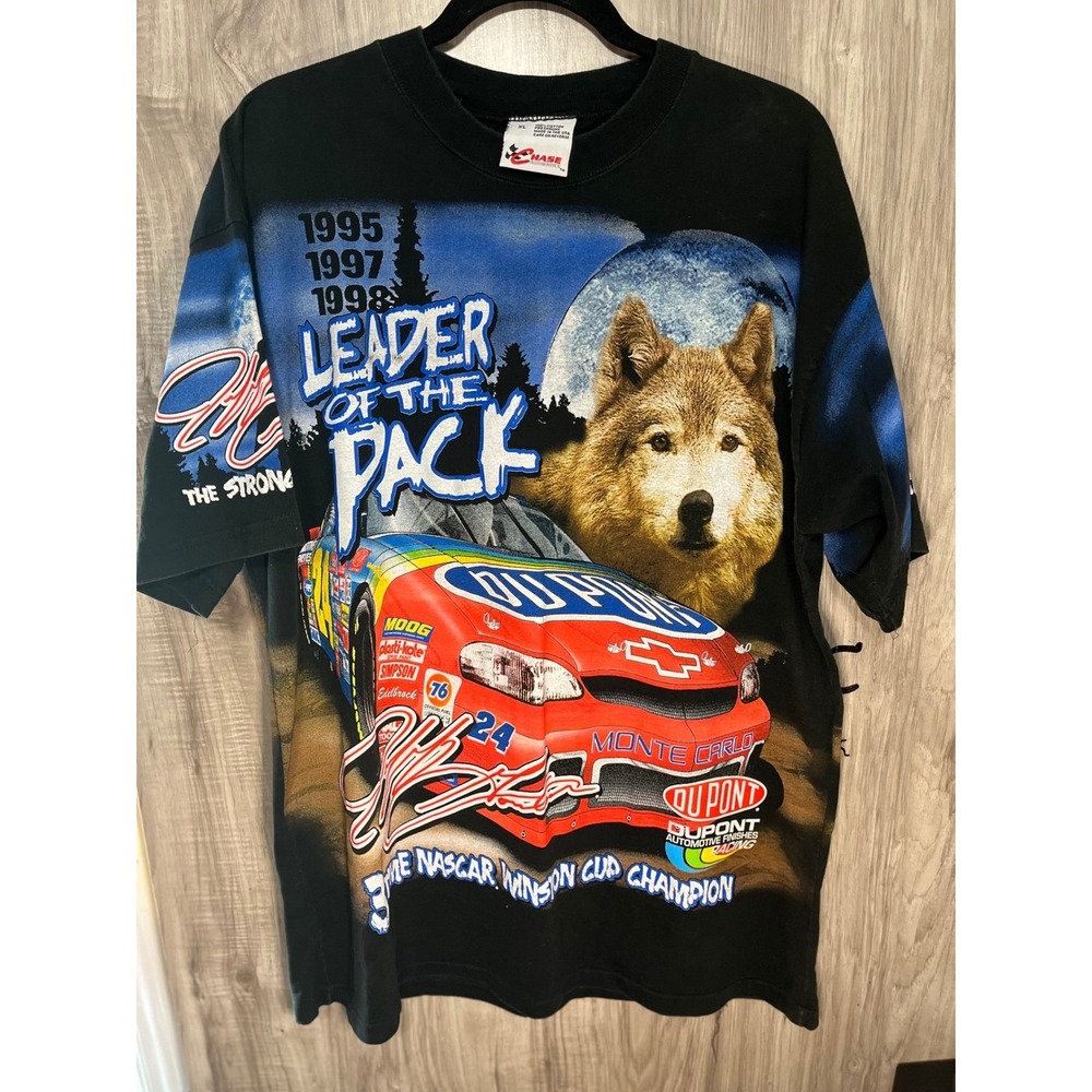 Vtg 1998 Jeff Gordon Leader of the Pack Wolf All Over Print Nascar T-Shirt XL